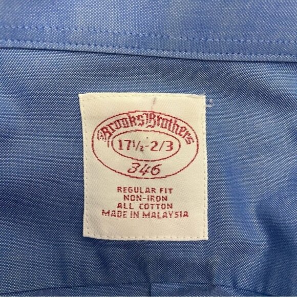 Brooks brothers 346 men button down shirt regular fit cotton non iron 17,5 blue - Picture 3 of 12